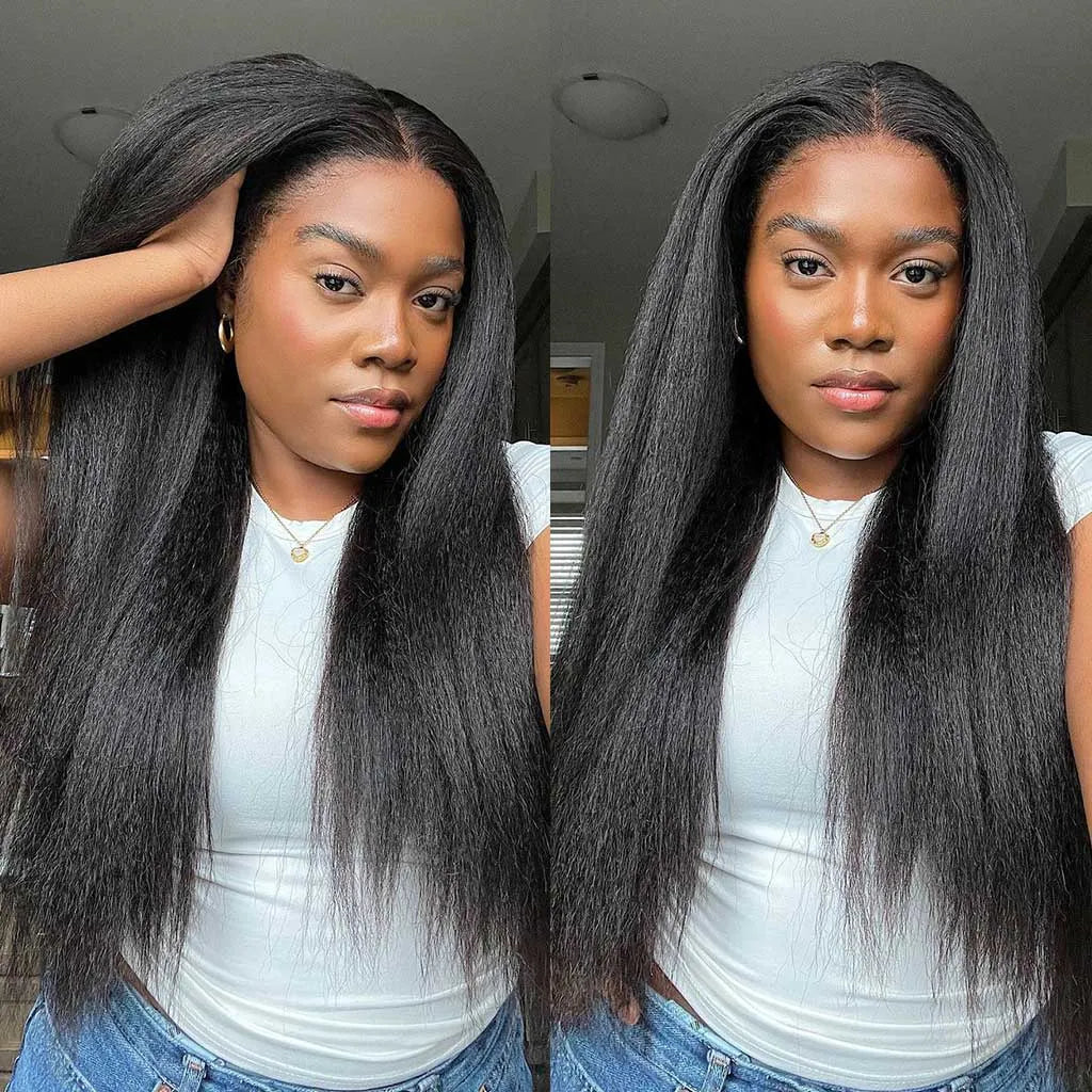 Kinky Straight Hair U Part Wigs Human Hair Wig Glueless Install 180%