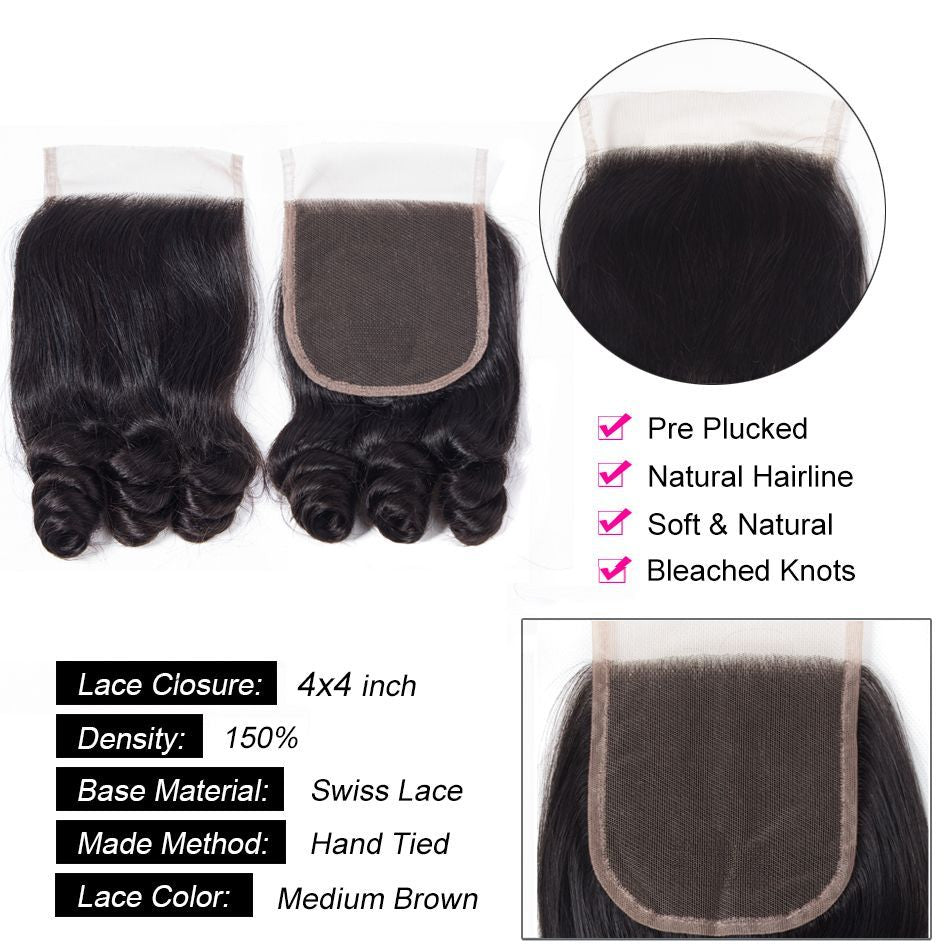 Brazilian Funmi Hair Virgin Hair 3 Bundles with Lace Closure
