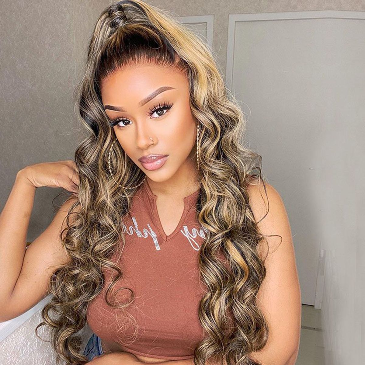 Honey Blonde Loose Deep Wave Lace Wig Highlight 6x5 13x4 HD Lace Frontal Wig