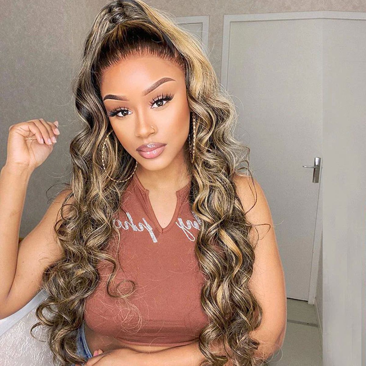 Honey Blonde Loose Deep Wave Lace Wig Highlight 6x5 13x4 HD Lace Frontal Wig