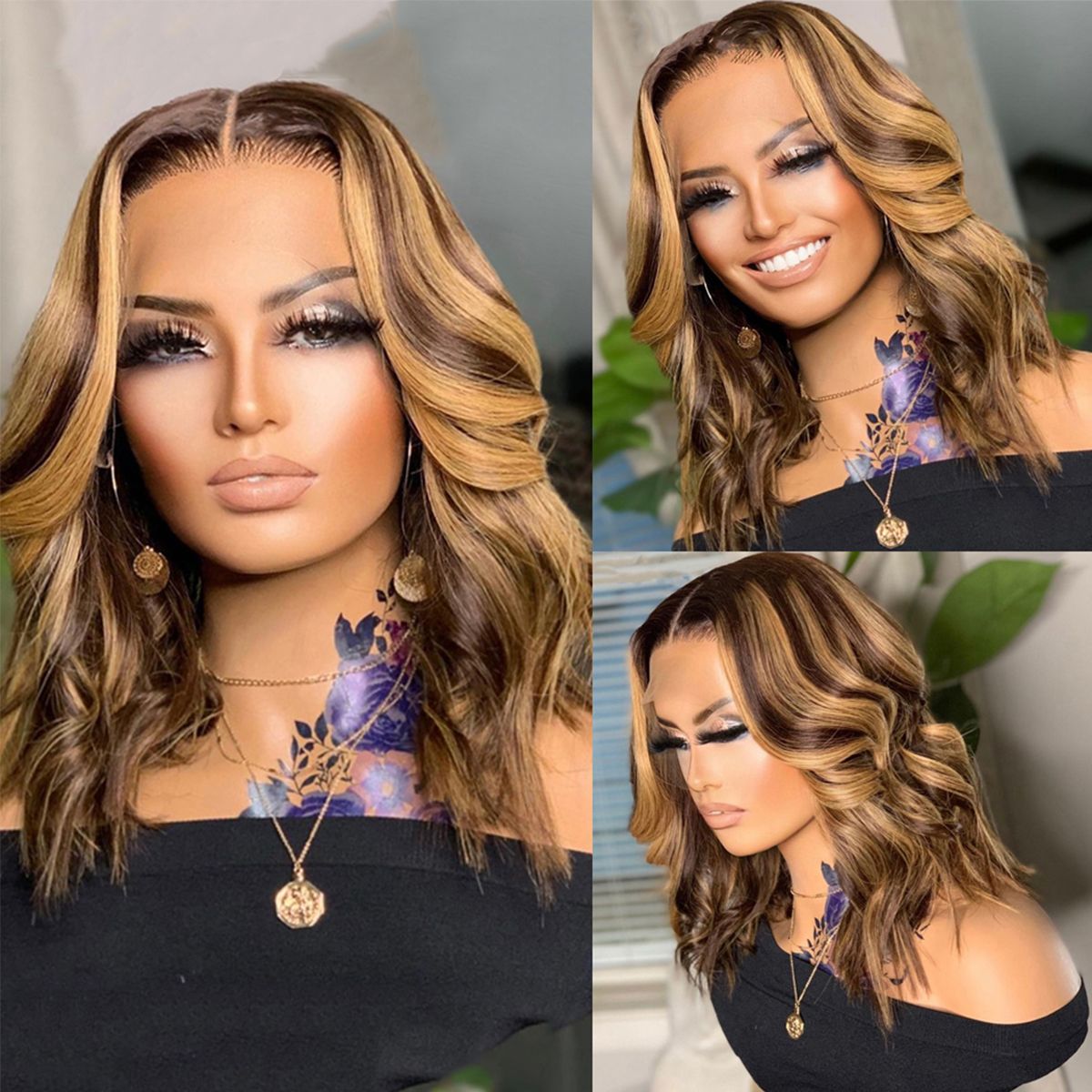 Highlight Shoulder Length Wig Body Wave Lace Front Wig Full & Volume