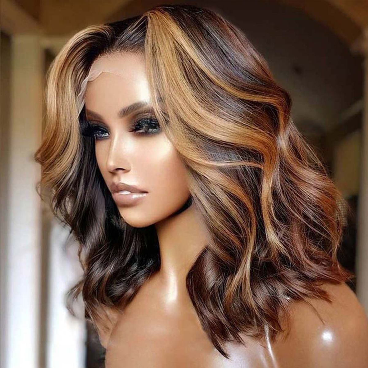 Highlight Shoulder Length Wig Body Wave Lace Front Wig Full & Volume