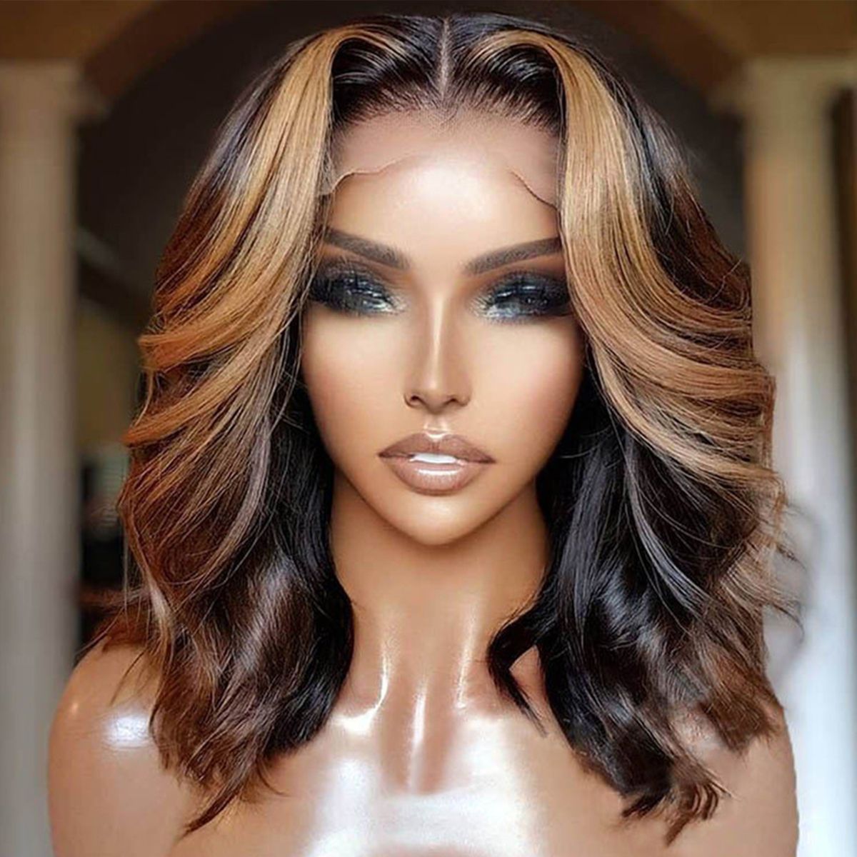 Highlight Shoulder Length Wig Body Wave Lace Front Wig Full & Volume