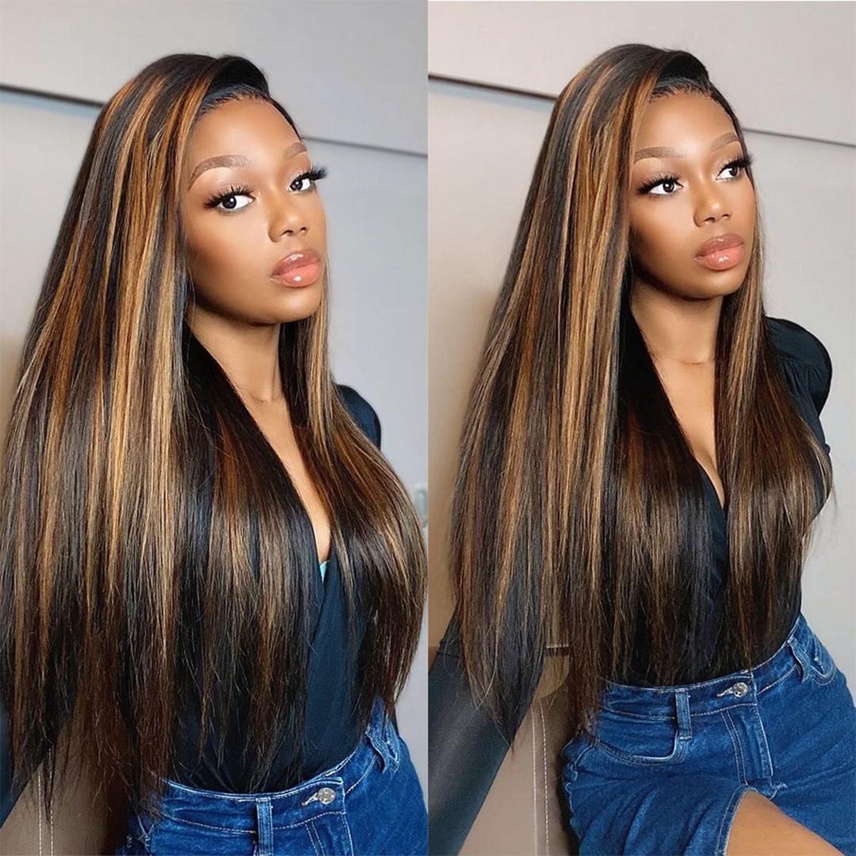 Highlight Straight Hair Honey Brown 6x5 13x4 Glueless HD Lace Front Wigs