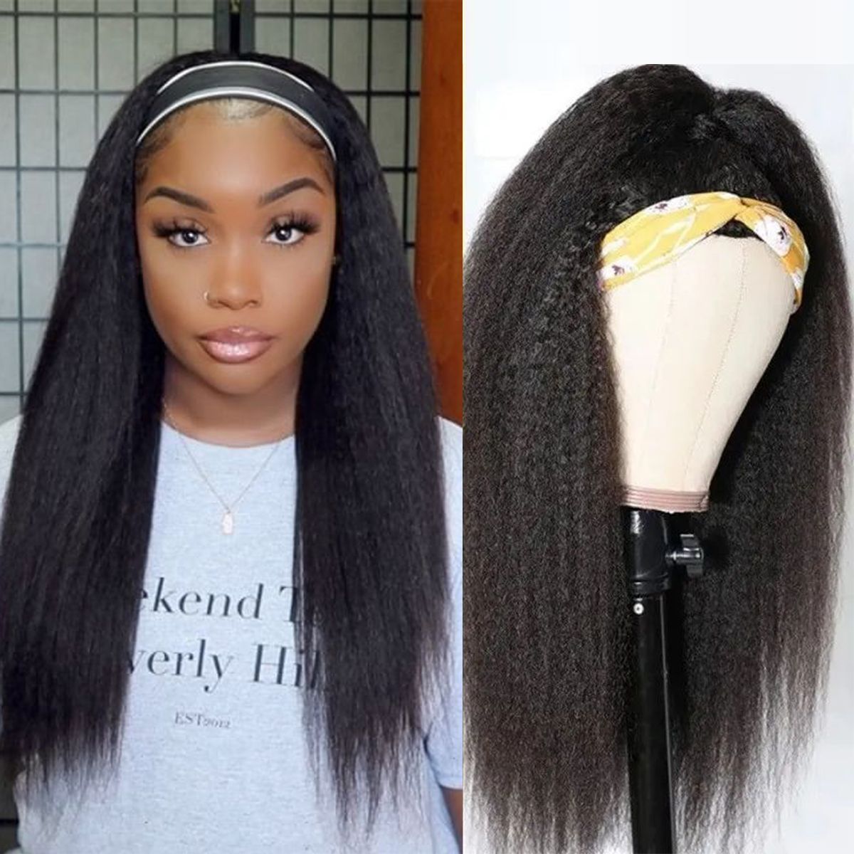 Kinky Straight Headband Wigs Human Hair Wigs Zero Skills Needed