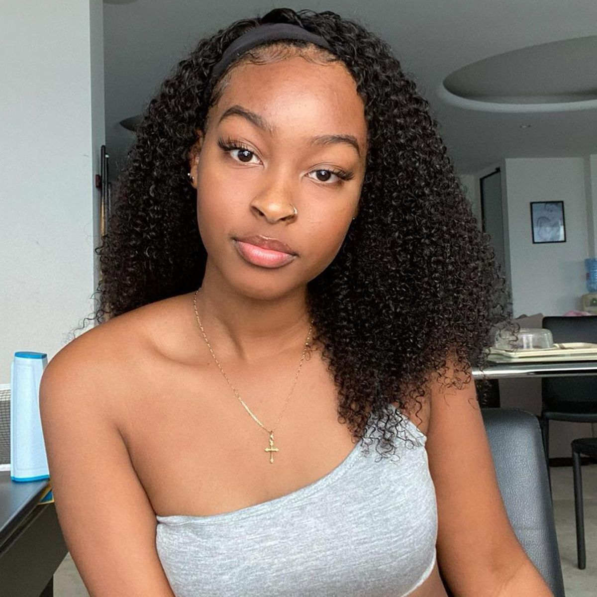 Headband Wig Kinky Curly Shoulder Length Wig
