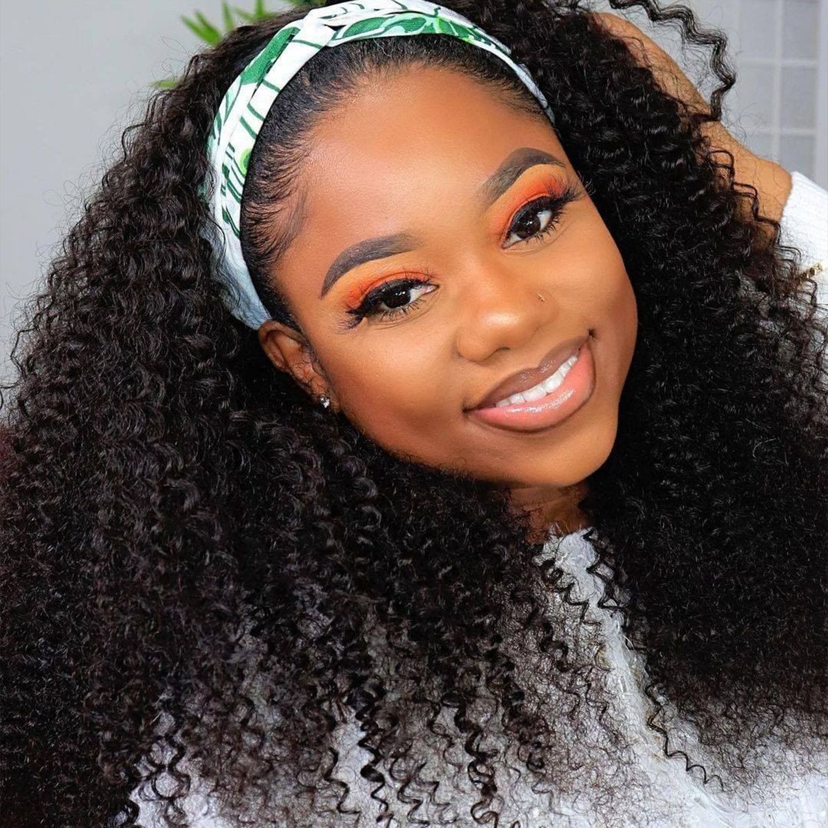 Kinky Curly Headband Hair Wig 180% Glueless Wig Put On & Go