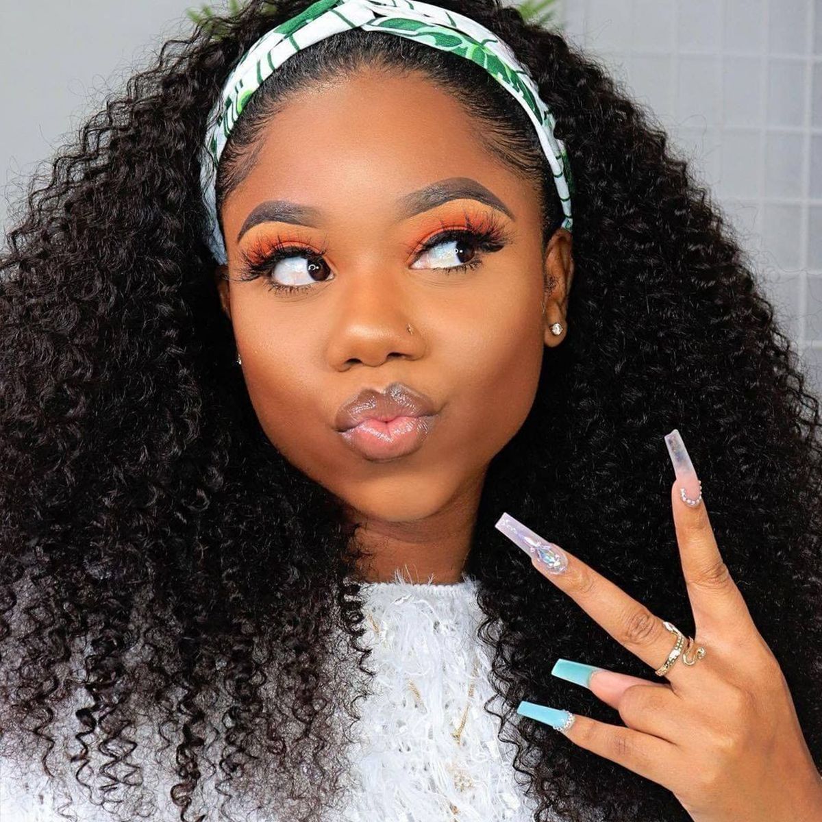 Kinky Curly Headband Hair Wig 180% Glueless Wig Put On & Go