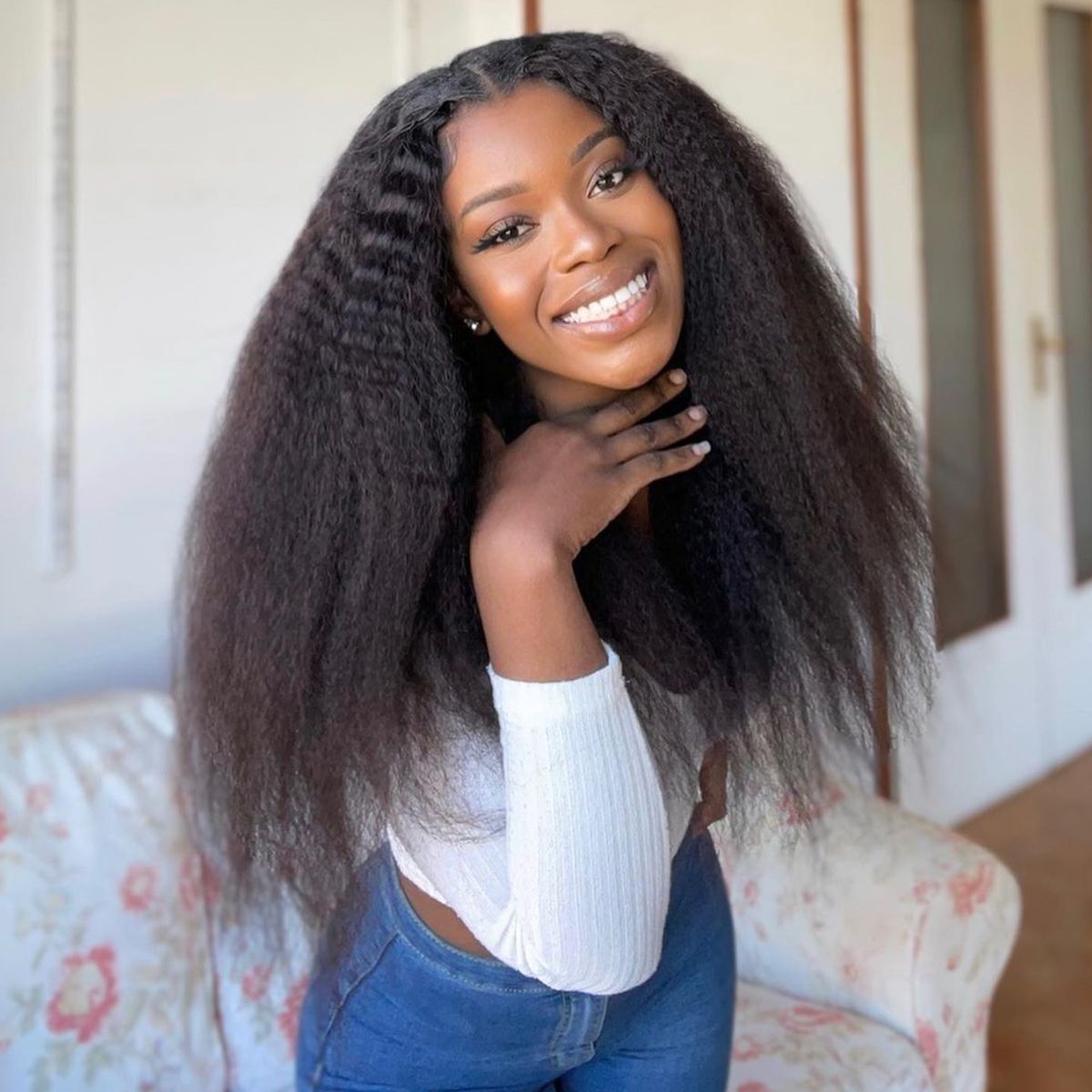13×4 HD Kinky Straight Lace Front Wigs Yaki Human Hair Wigs Pre-Bleached Knots
