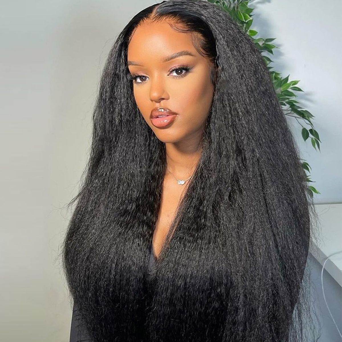 Kinky Straight 13x4 HD Lace Frontal Wig Seamless Blend Human Hair Wig