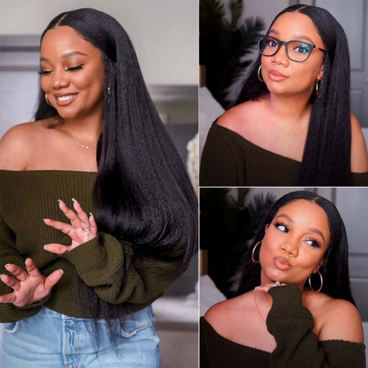 Kinky Straight Hair U Part Wigs Human Hair Wig Glueless Install 180%