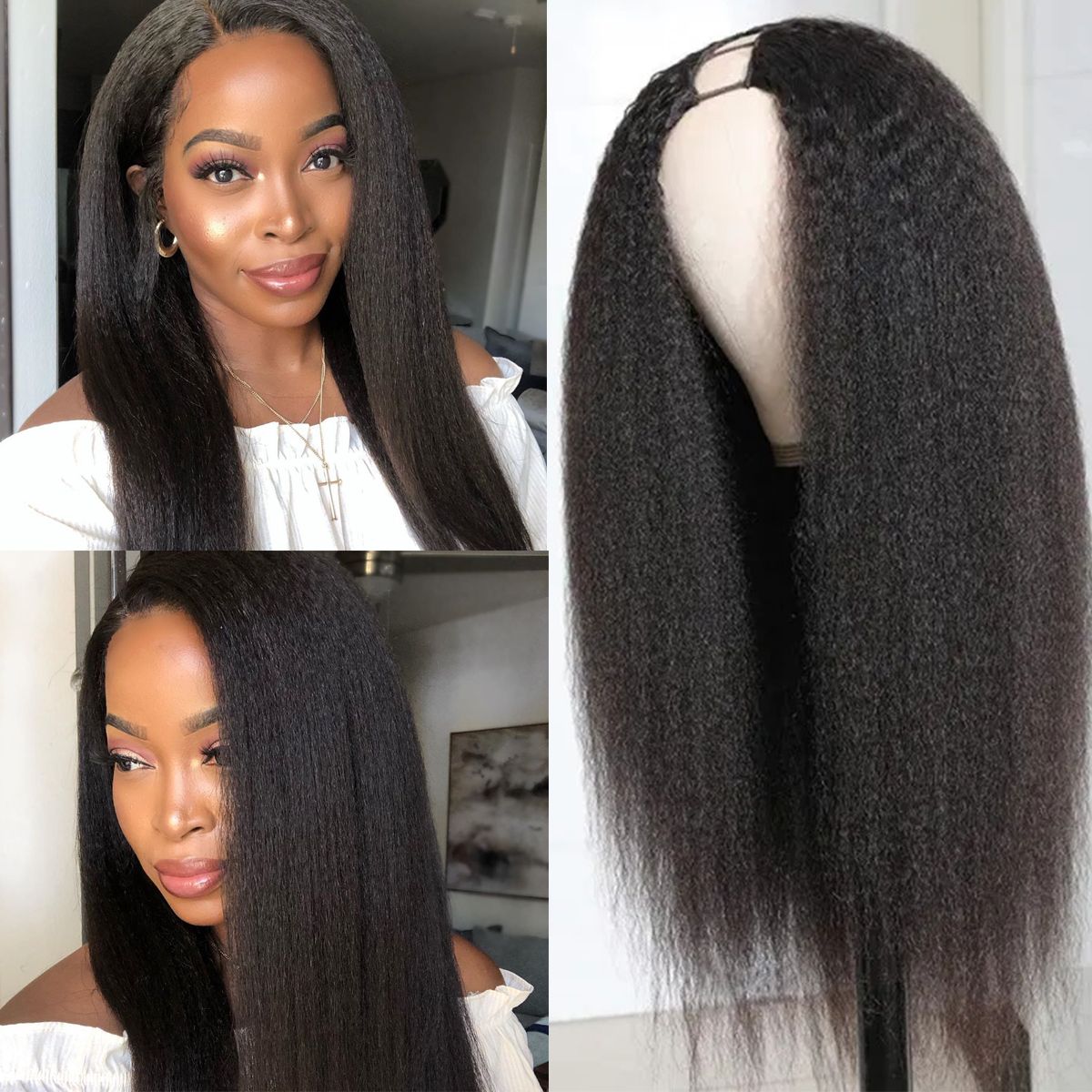 Kinky Straight Hair U Part Wigs Human Hair Wig Glueless Install 180%