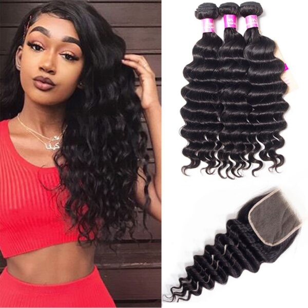 Brazilian Loose Deep Bundles with 5x5 HD Lace Closure