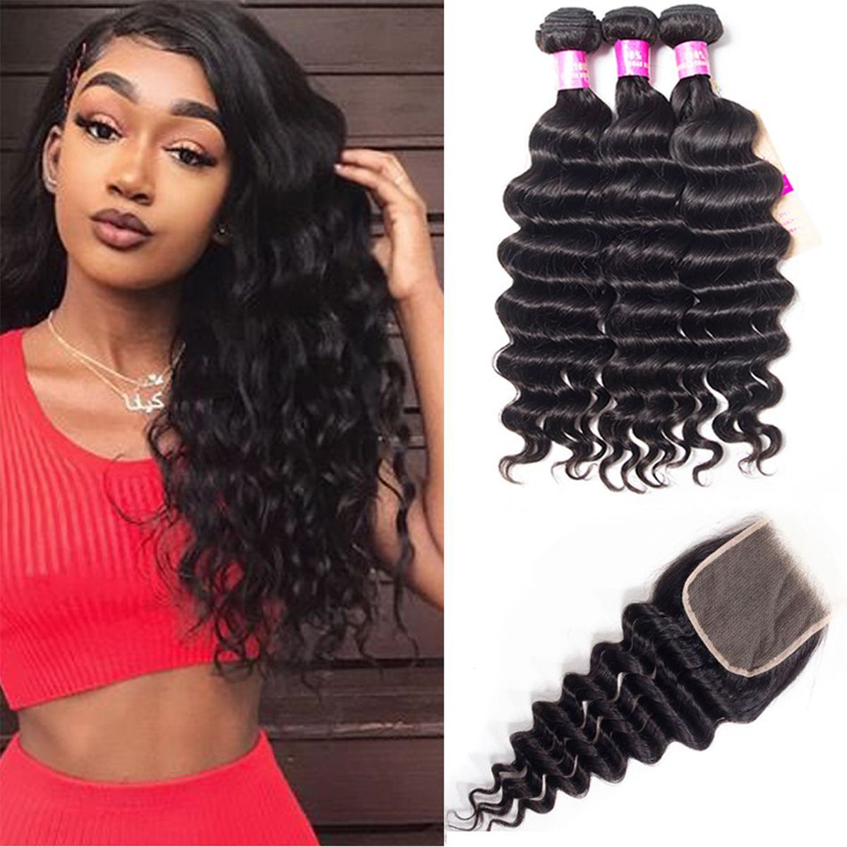 Brazilian Loose Deep Bundles with 5x5 HD Lace Closure