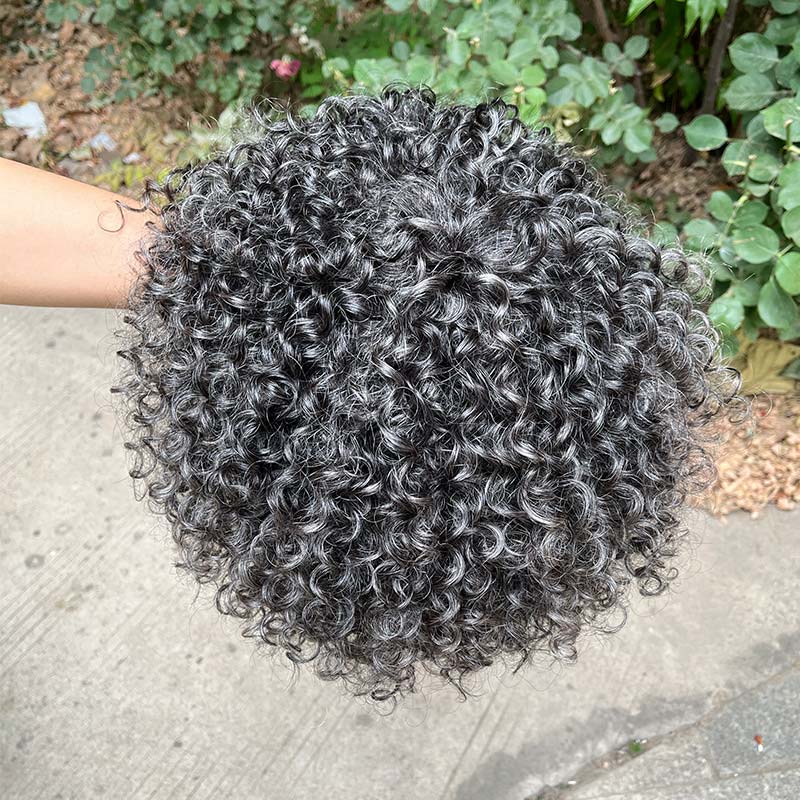 Dark Gray Curly Bob Wig With Bangs Glueless Wear & Go Human Hair Salt And Pepper Wigs