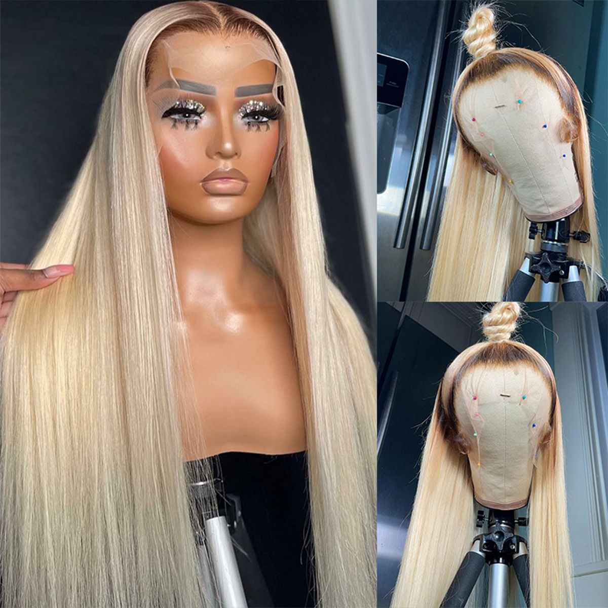 613 Blonde Wig With Dark Roots Human Hair 13x4 Lace Front Wigs