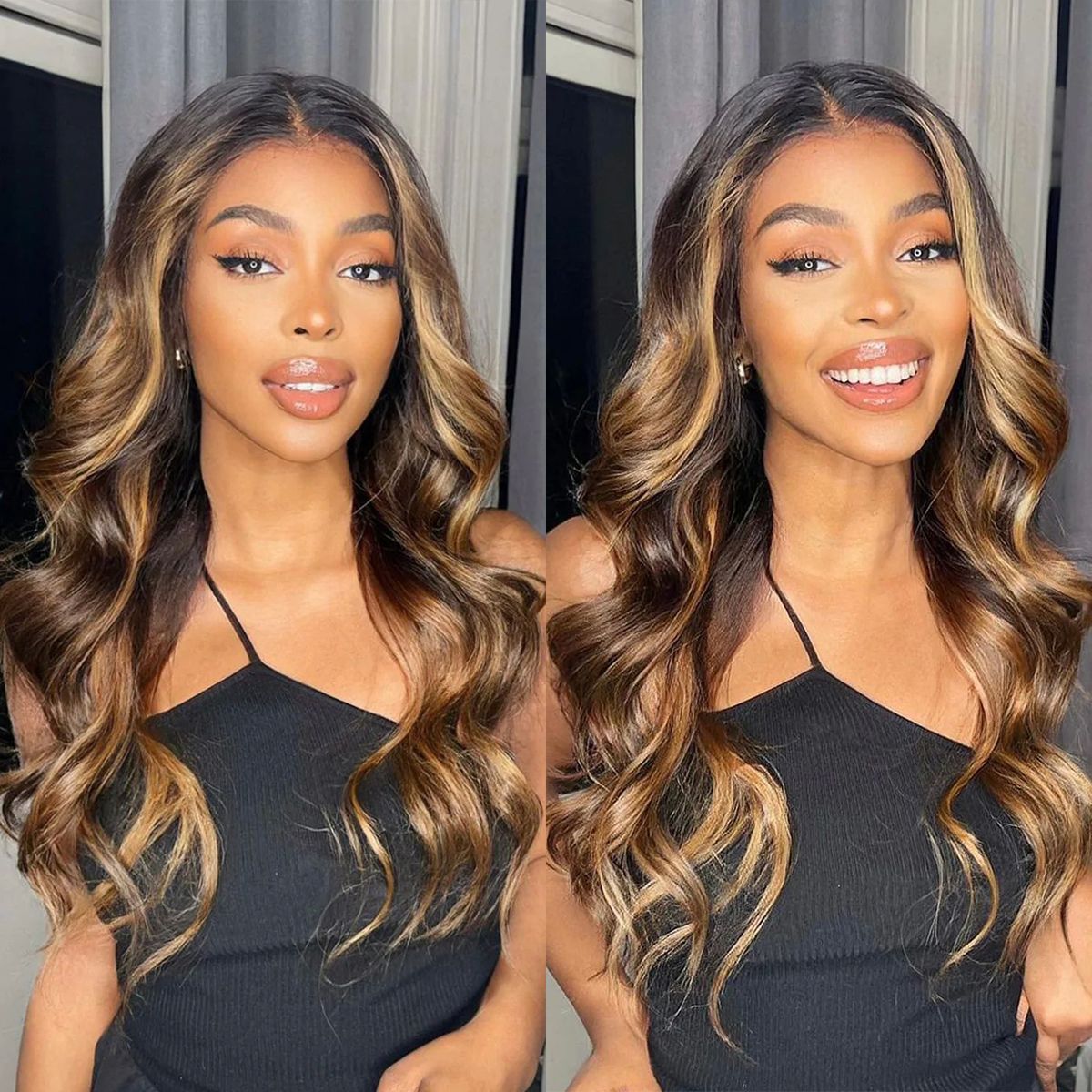 Ombre Highlight Brown With Dark Roots Balayage Body Wave 6x5 13x4 HD Lace Frontal Wig