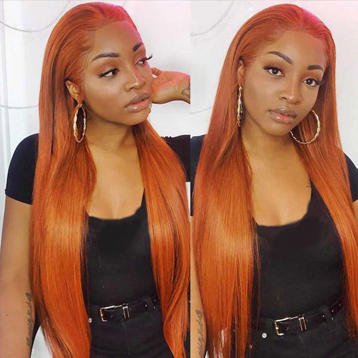 Orange Ginger Color 13x4 HD Lace Front Straight Hair Wig 180% Density