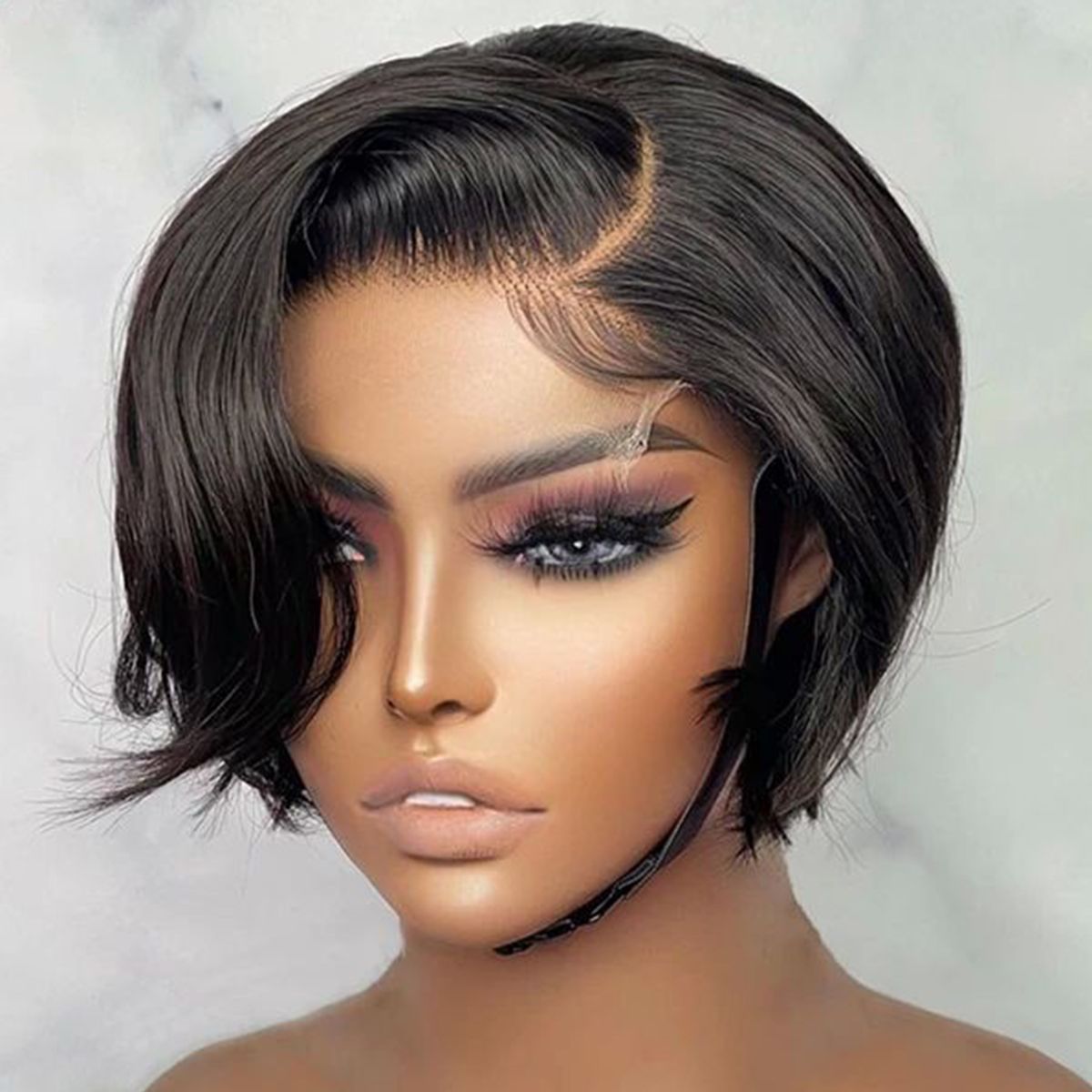 Glueless Human Hair Wigs Pixie Cut Straight Side Part 13x1 Lace Front Wigs 8 Inch