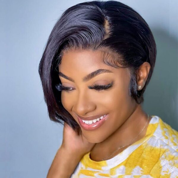 Glueless Human Hair Wigs Pixie Cut Straight Side Part 13x1 Lace Front Wigs 8 Inch