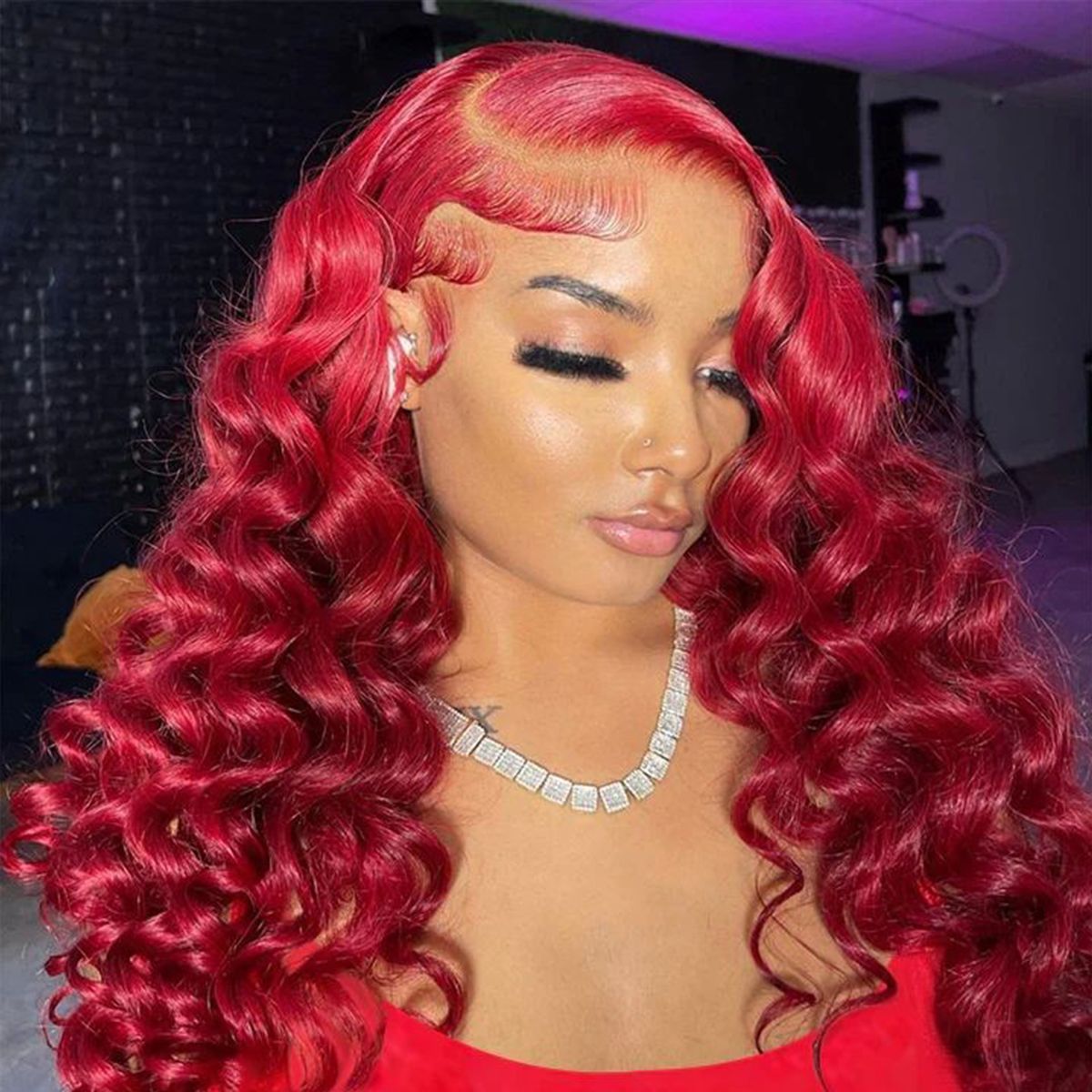 Red Color Loose Deep Undetectable Lace Front Wig Trendy Color Human Hair Wigs