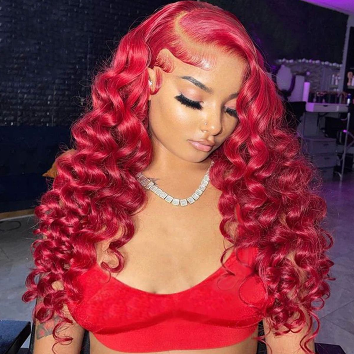 Red Color Loose Deep Undetectable Lace Front Wig Trendy Color Human Hair Wigs