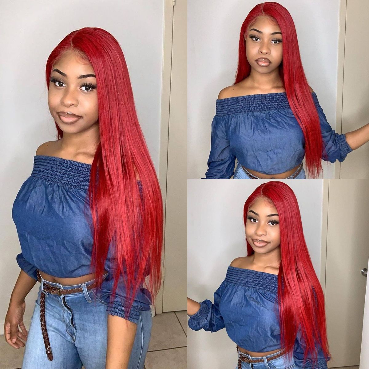 Red Straight HD Lace Front Wig Virgin Human Hair Wigs