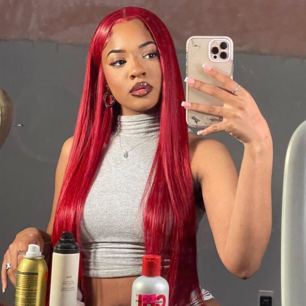 Red Straight HD Lace Front Wig Virgin Human Hair Wigs