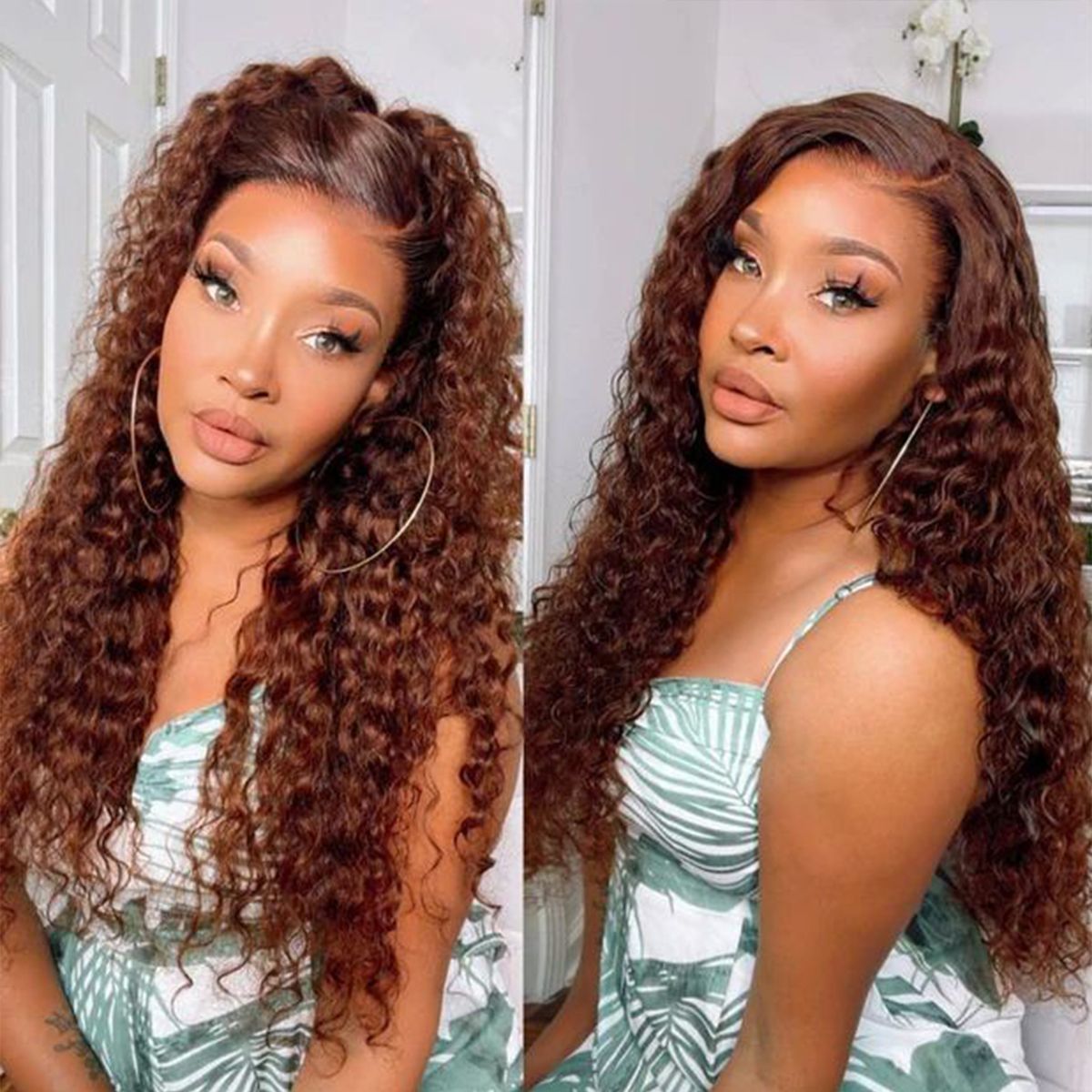 Reddish Brown Color Deep Wave HD Lace Front Wig Trendy Color