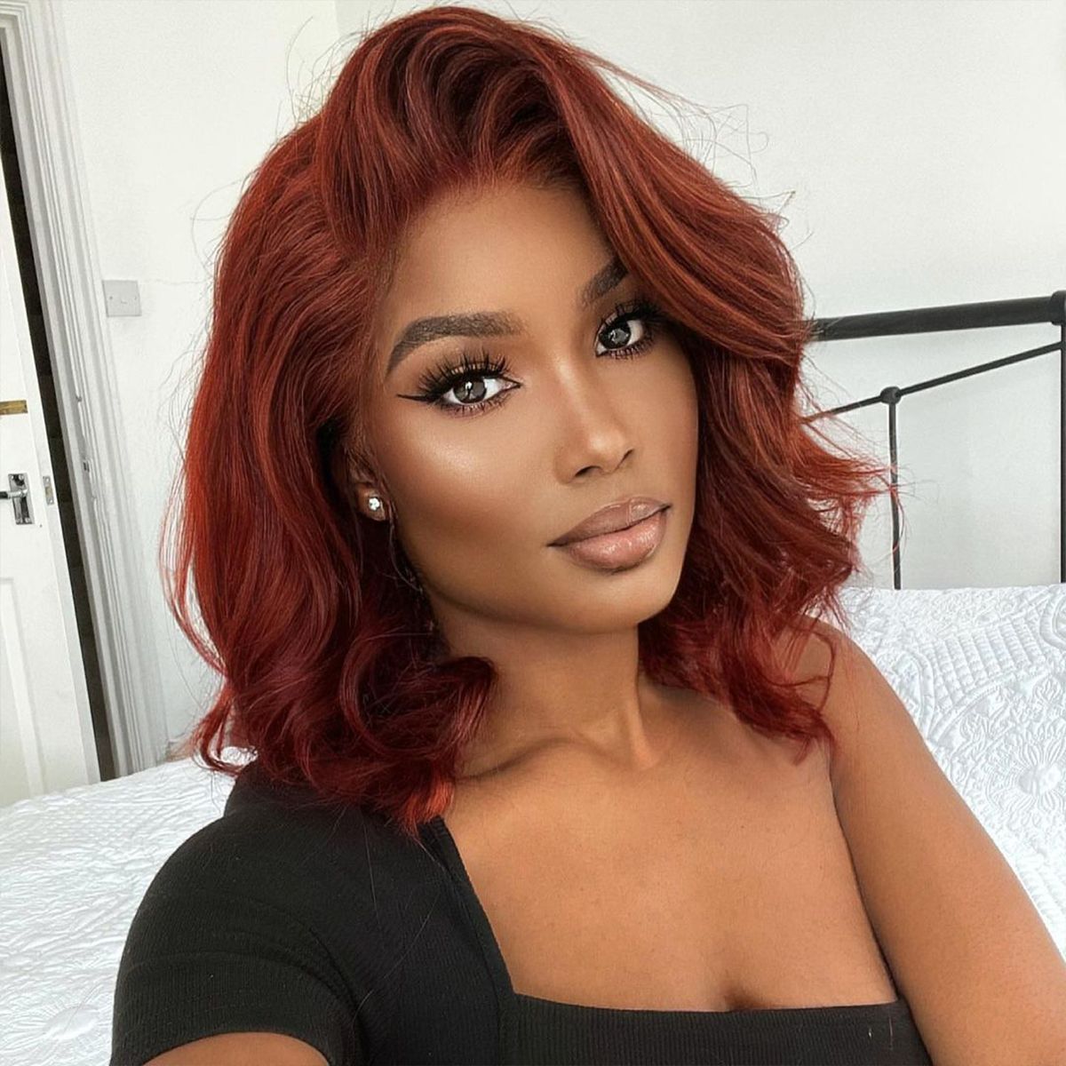 Reddish Brown #33 Glueless Body Wave Wigs Barrel Curls Short Bob Wig