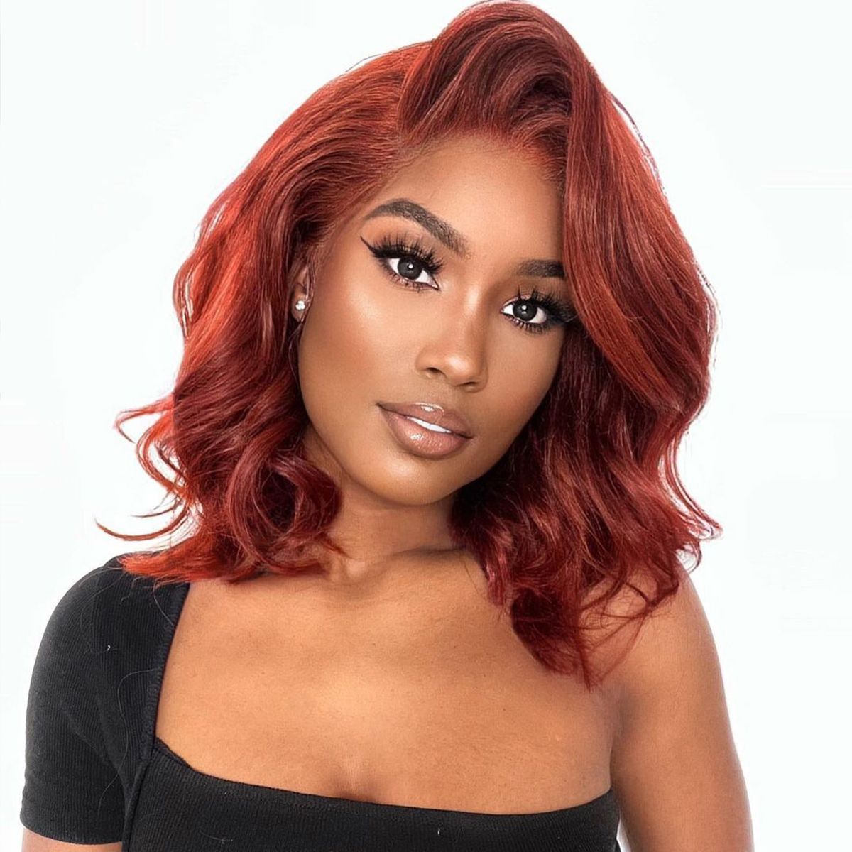 Reddish Brown #33 Glueless Body Wave Wigs Barrel Curls Short Bob Wig