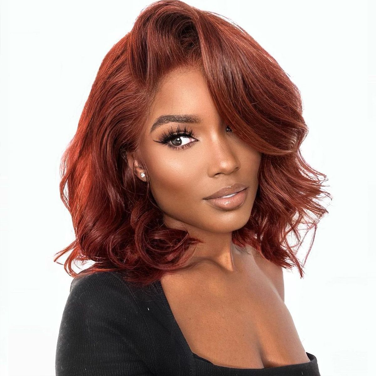 Reddish Brown #33 Glueless Body Wave Wigs Barrel Curls Short Bob Wig