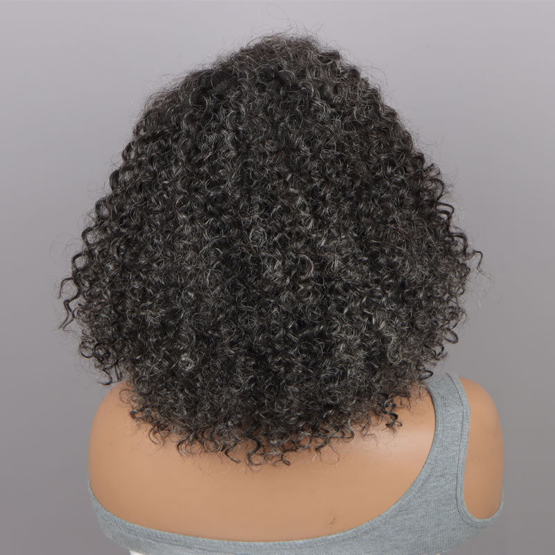 Seniors Medium Salt & Pepper Jerry Curly Bob Handmade 5x5 HD Lace Real Human Hair Wigs For Mom
