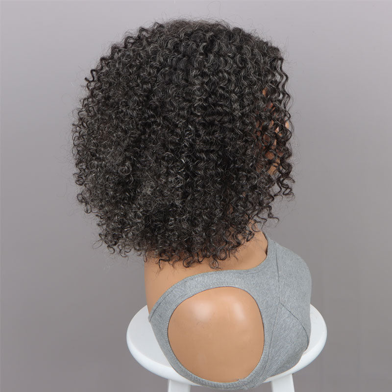 Seniors Medium Salt & Pepper Jerry Curly Bob Handmade 5x5 HD Lace Real Human Hair Wigs For Mom