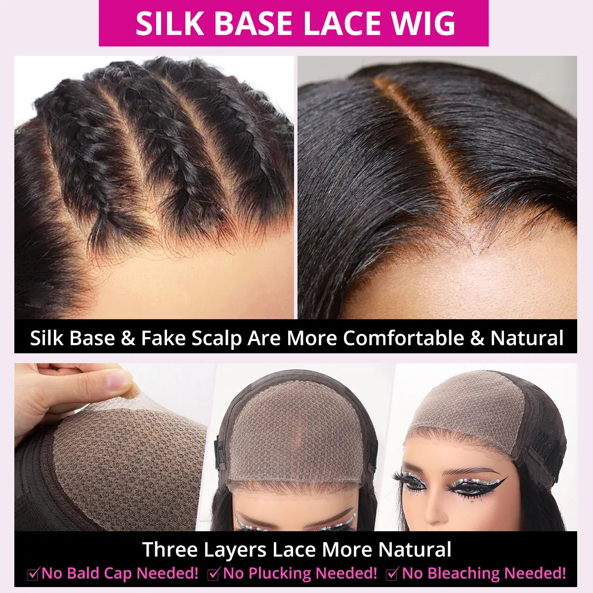 Silk Base 6x5 Lace Closure Straight Wig Ready To Go Pre-Cut HD Lace & Pre-Bleached Knots