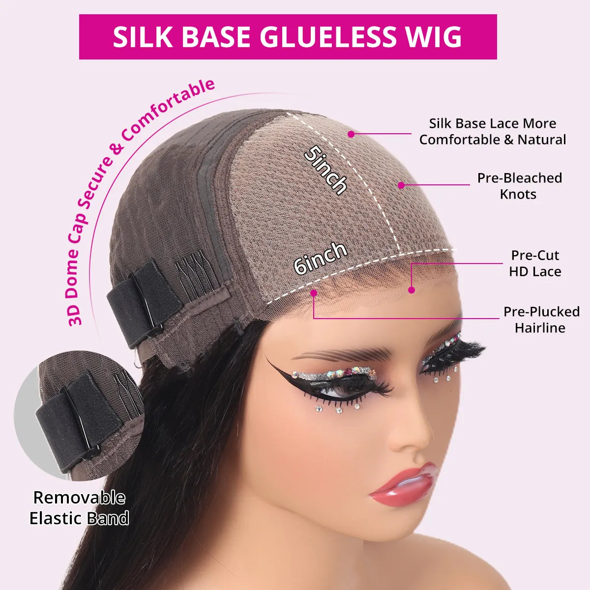 Silk Base 6x5 Lace Closure Straight Wig Ready To Go Pre-Cut HD Lace & Pre-Bleached Knots
