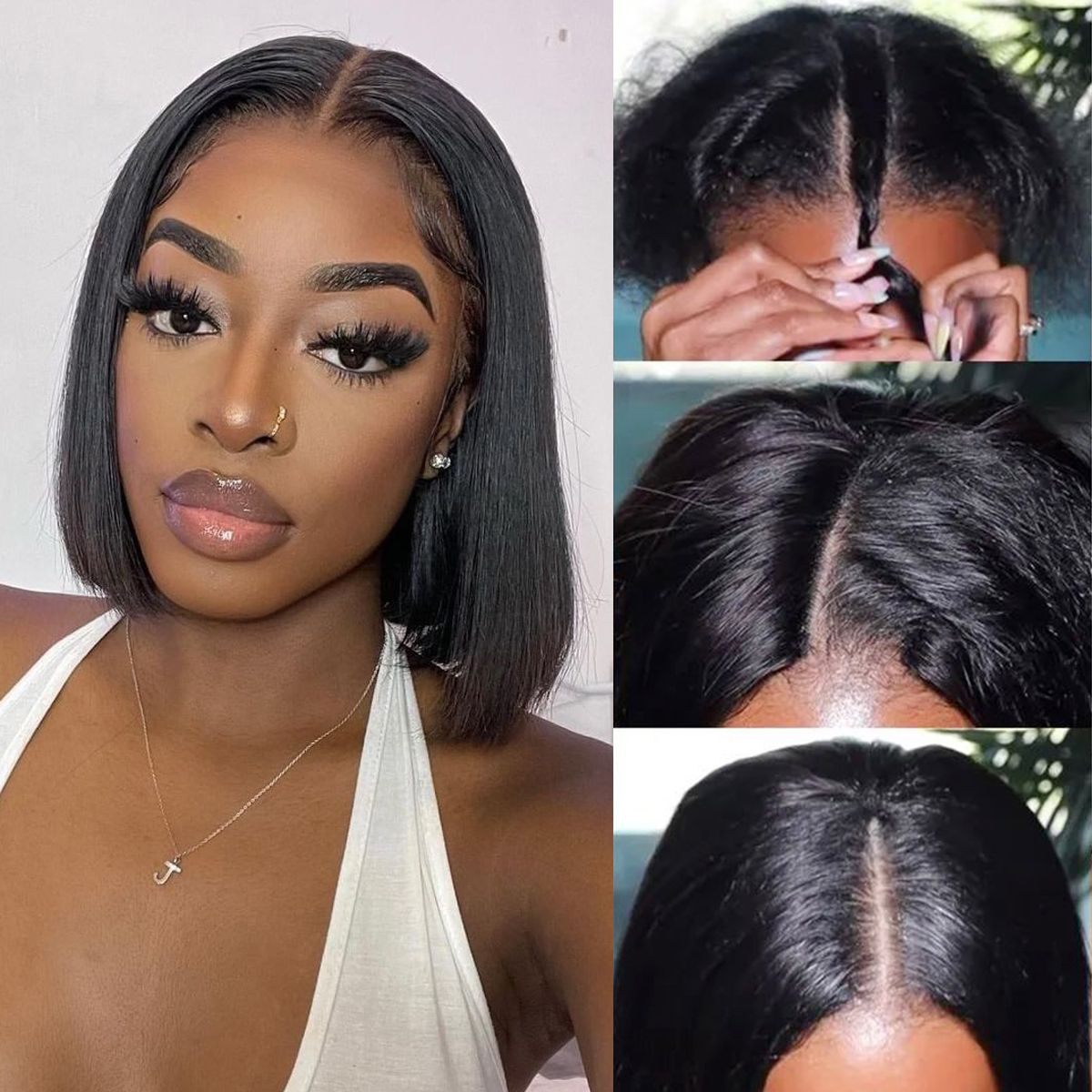 V Part Straight Human Hair Bob Wigs Beginner Friendly