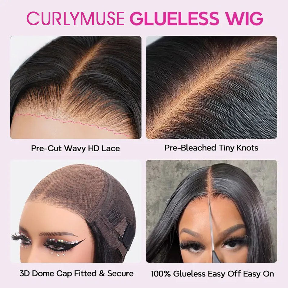 Curlymuse Glueless Bouncy Water Wave Short Wig Pre-cut 6x5 Lace Bleached Knots Human Hair Bob Wig