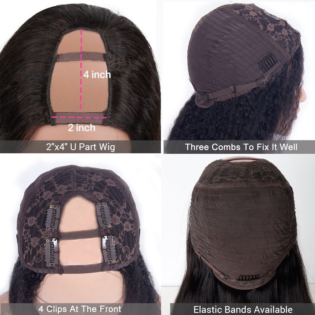U Part Wig Kinky Straight Hair Yaki Bob Wigs