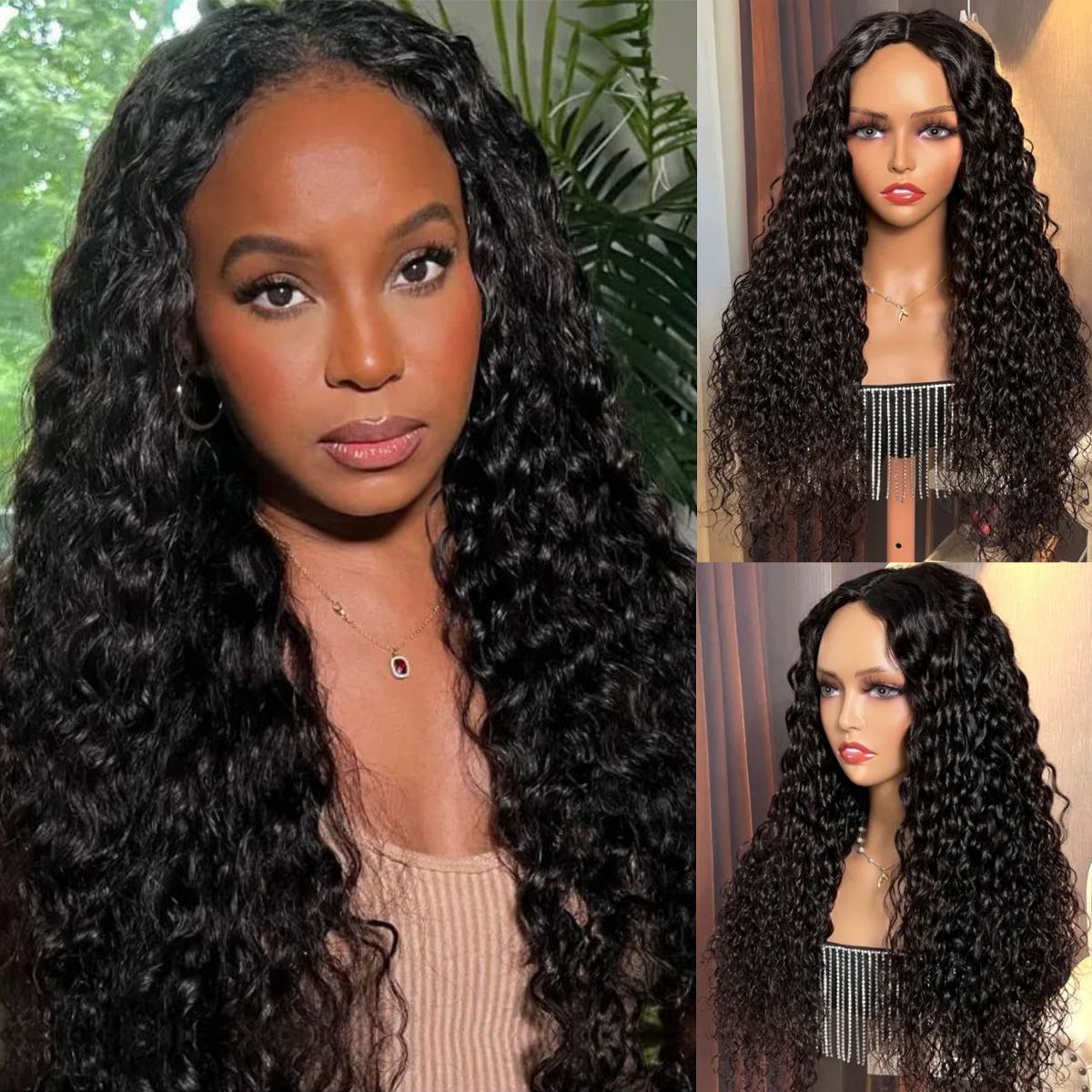 Water Wave V Part Wig No Leave Out Human Hair Wigs