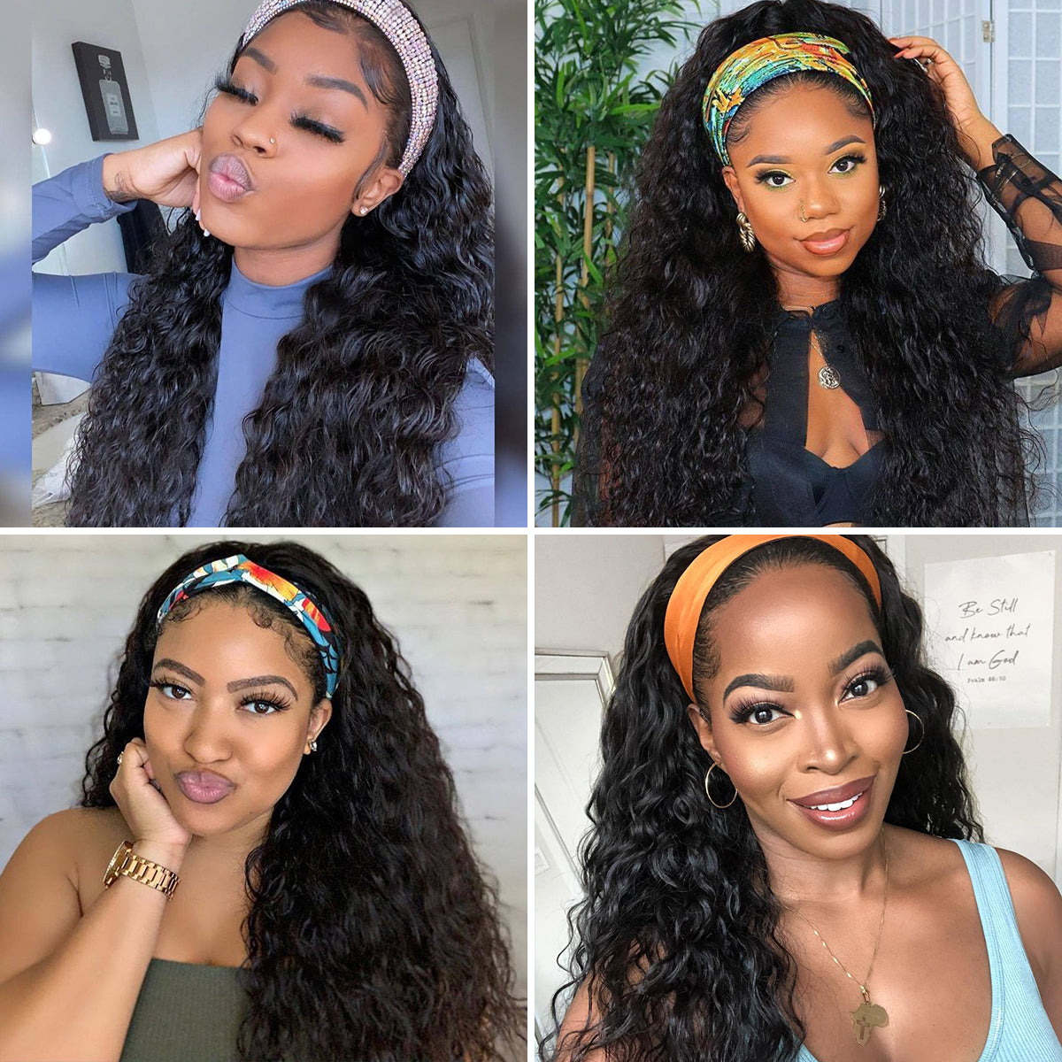 Human Hair Headband Wig Water Wave 180% Human Hair Half Wigs