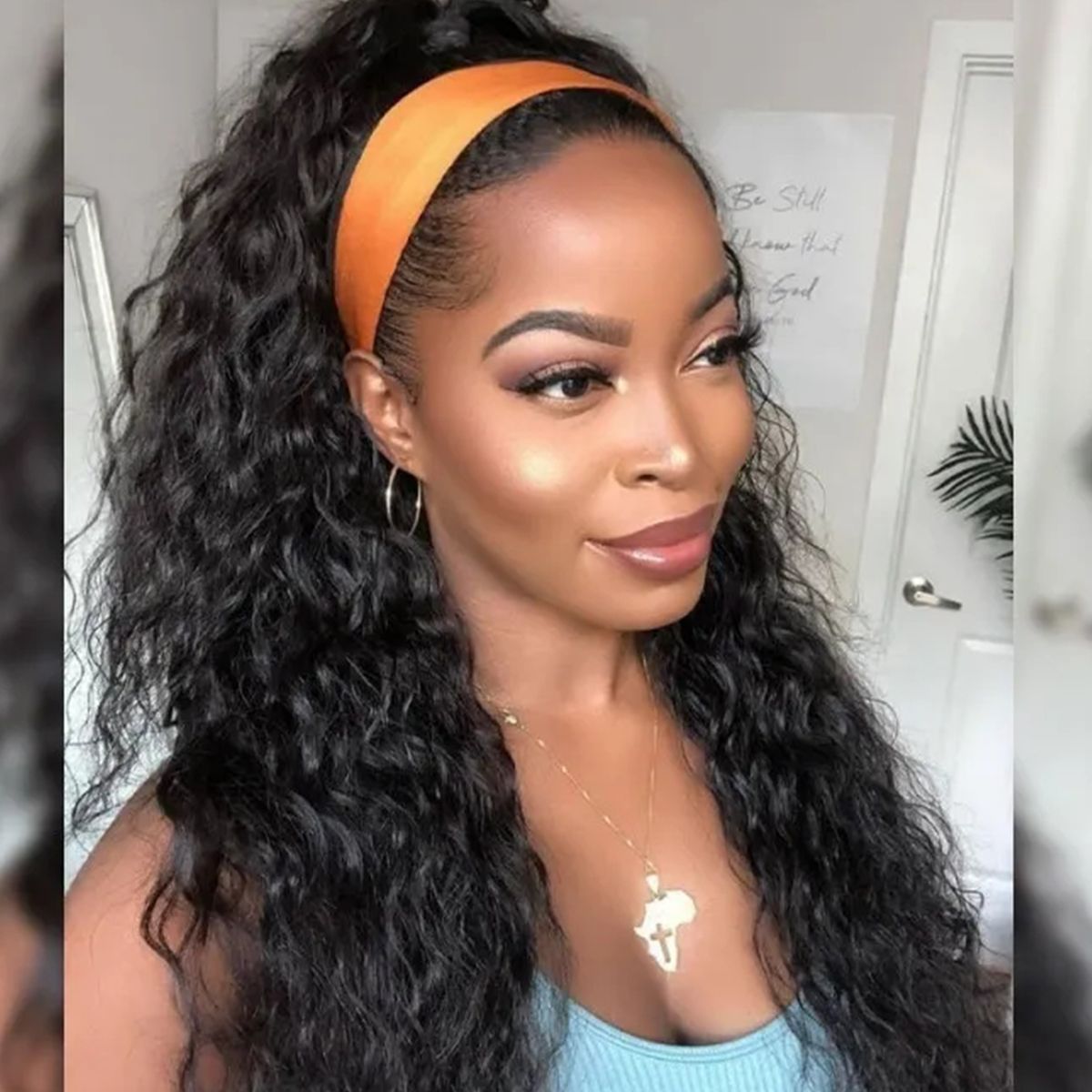 Human Hair Headband Wig Water Wave 180% Human Hair Half Wigs