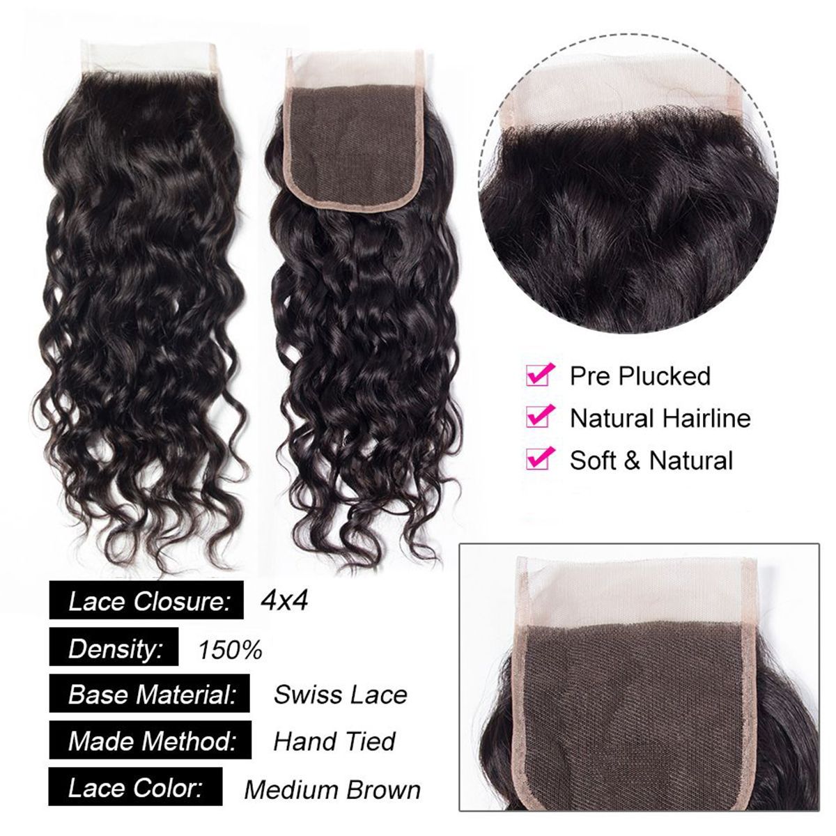 3 Bundles With Closure Brazilian Wet And Wavy Human Hair Weave Bundles With Closure Natural Color