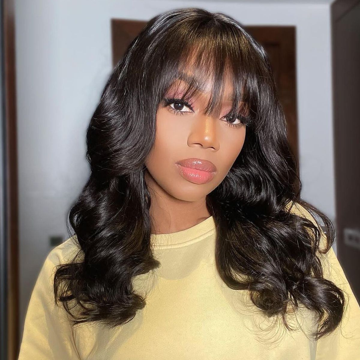 Wear Go Pre-Cut 5x5 Lace Glueless Wig Body Wave Lace Wigs with Bangs