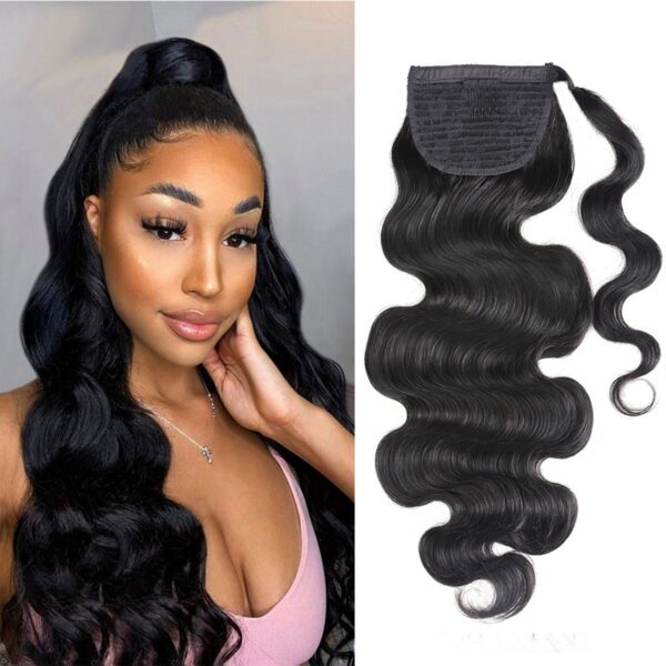 Human Hair Ponytail Extensions Wrap Around Clip in Hair