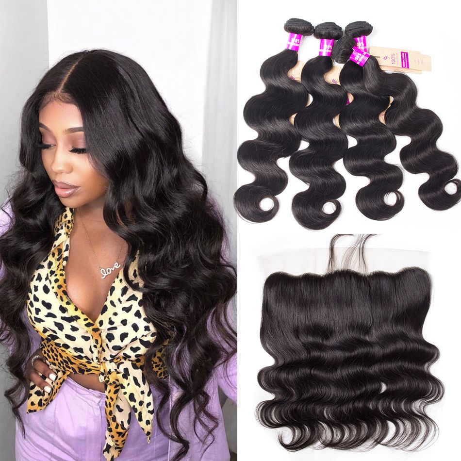 Lace Frontal Closure With Bundles Brazilian Body Wave Hair 4 Bundles With Frontal Hair Brazilian Virgin Hair With Frontal