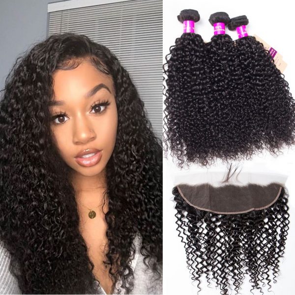 3 Bundles Brazilian Curly Virgin Hair With Frontal 100% Virgin Human Hair Bundles With Frontal Jerry Curly