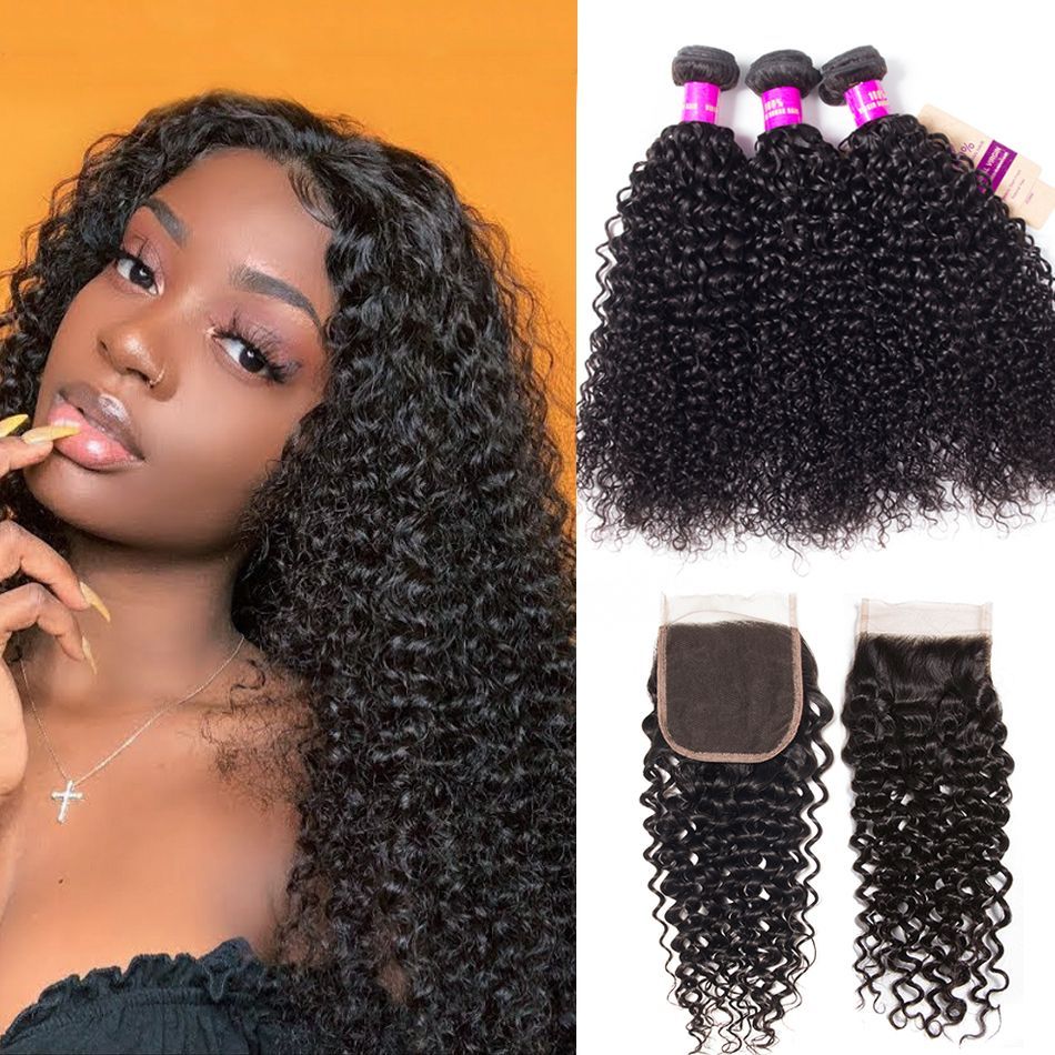 Tinashe Brazilian Curly Virgin Hair With Closure 100% Virgin Human Hair Bundles With Closure Jerry Curly