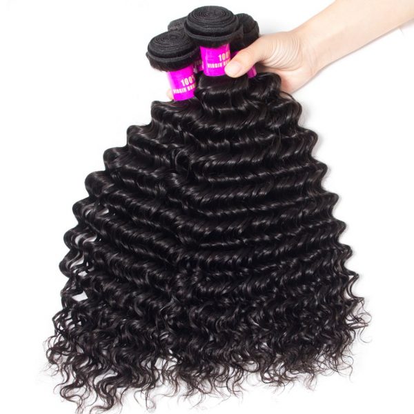 Deep Curly Hair Brazilian Hair Weave 4 Bundles Brazilian Deep Wave Virgin Hair Bundles Deal 1b# Natual Color