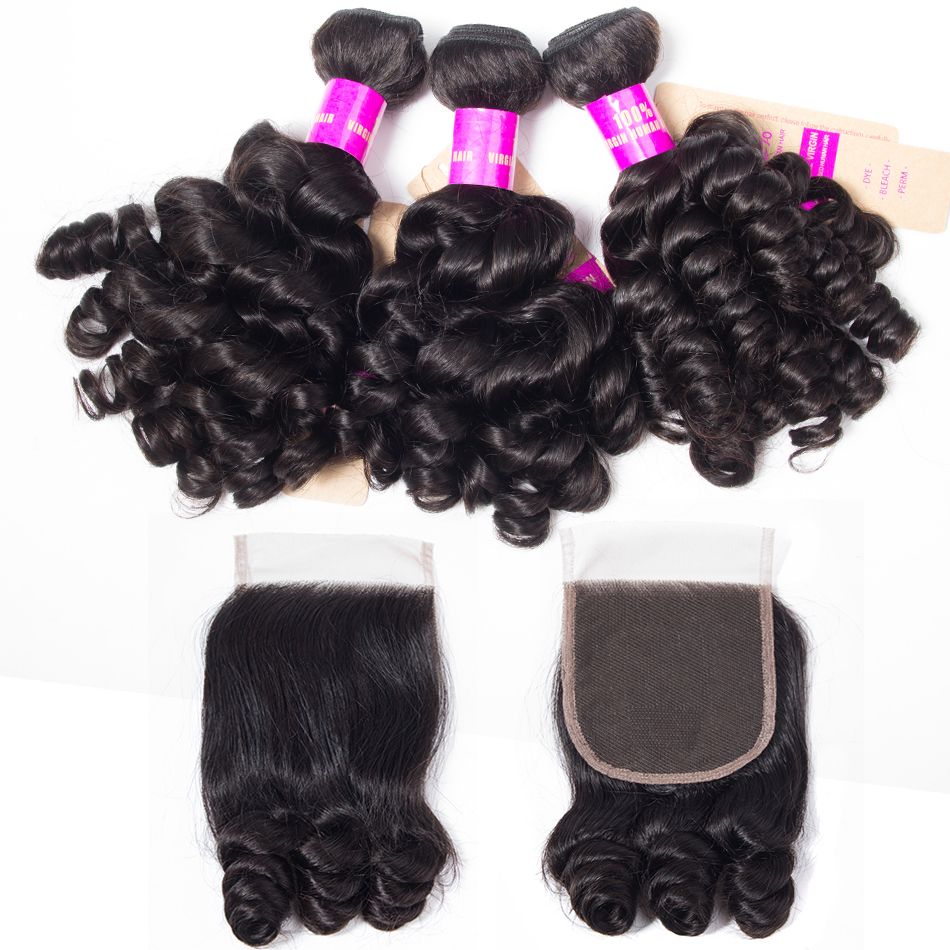 Brazilian Funmi Hair Virgin Hair 3 Bundles with Lace Closure